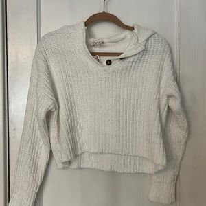 White Cropped Sweater Hoodie